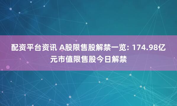 配资平台资讯 A股限售股解禁一览: 174.98亿元市值限售股今日解禁